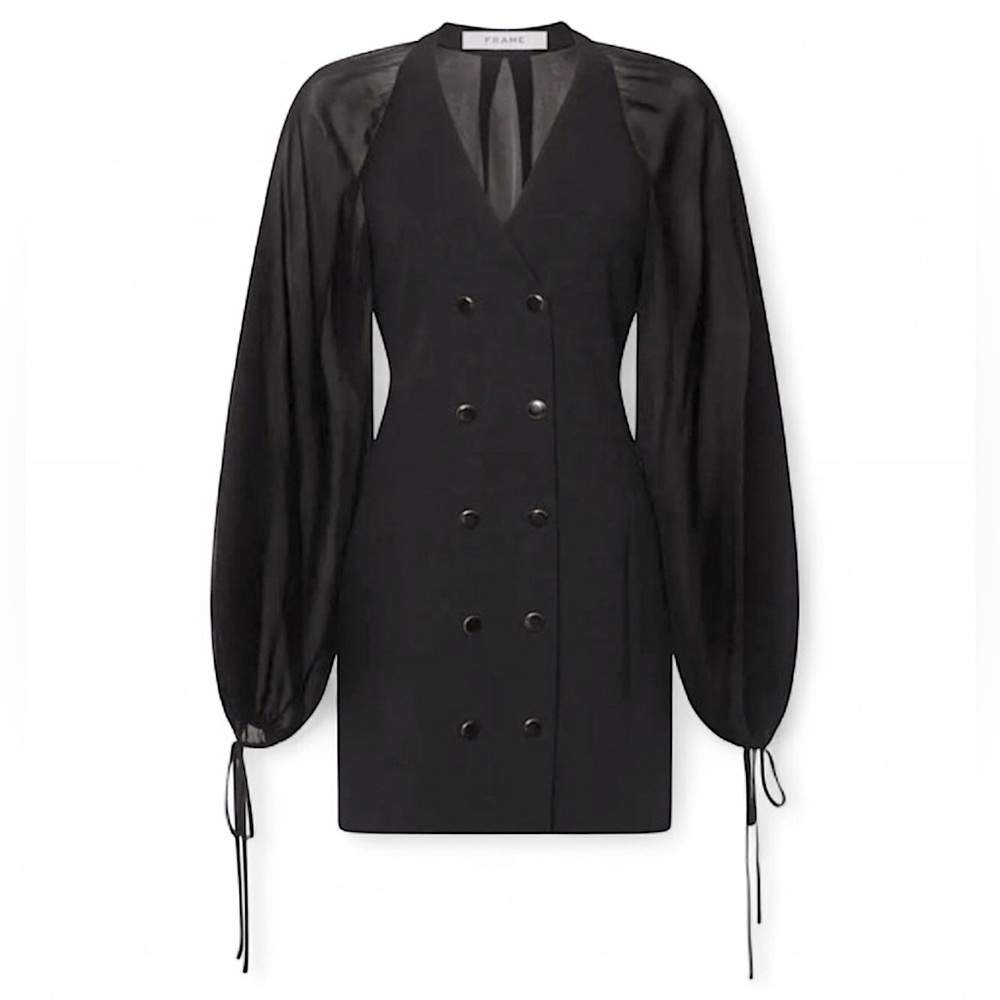 Frame Crepe de Chine Blazer Minidress, Black, Medium